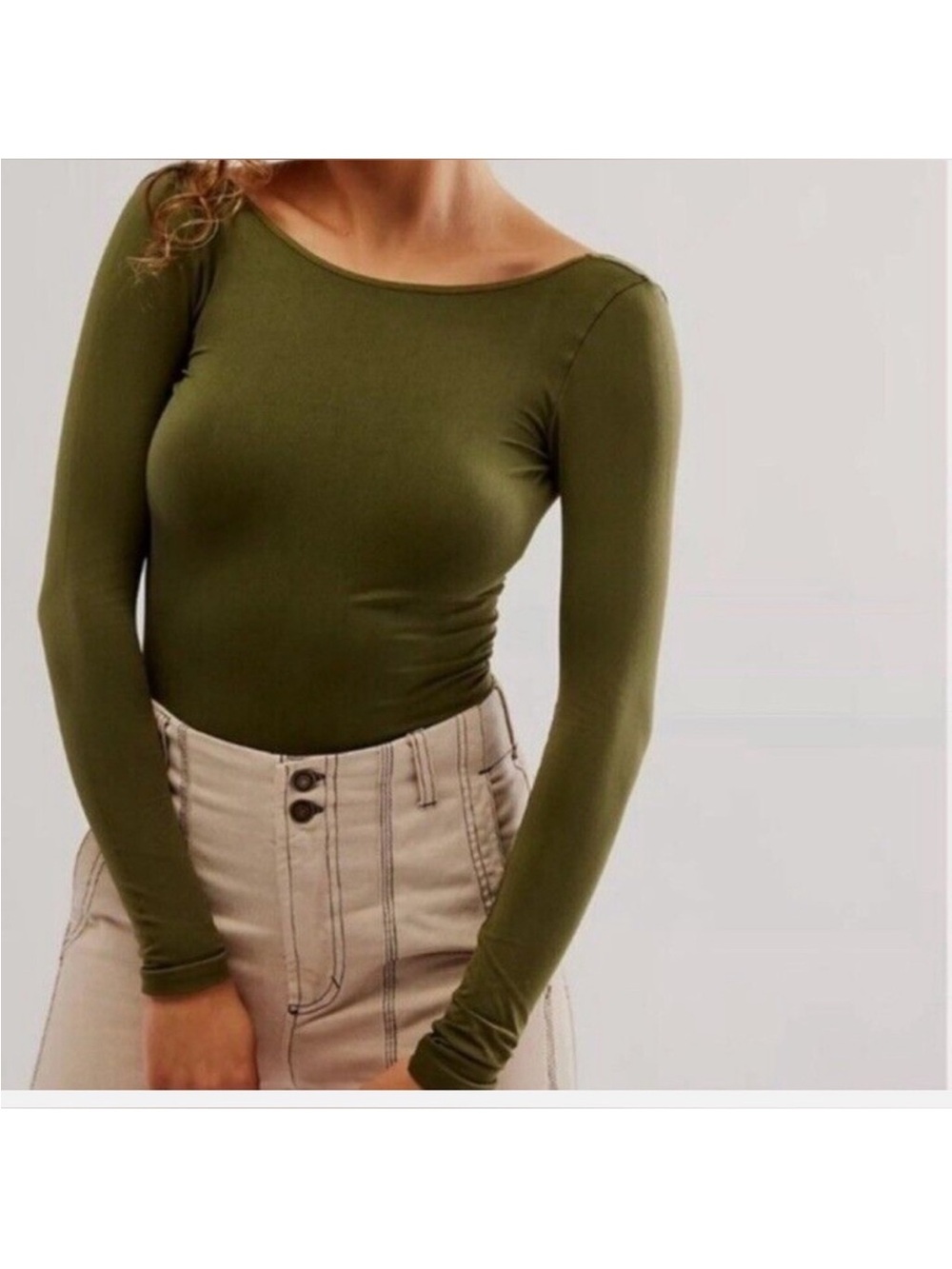 Free People low back seamless long sleeve shirt size XS/SM new hunter green - Picture 3 of 7